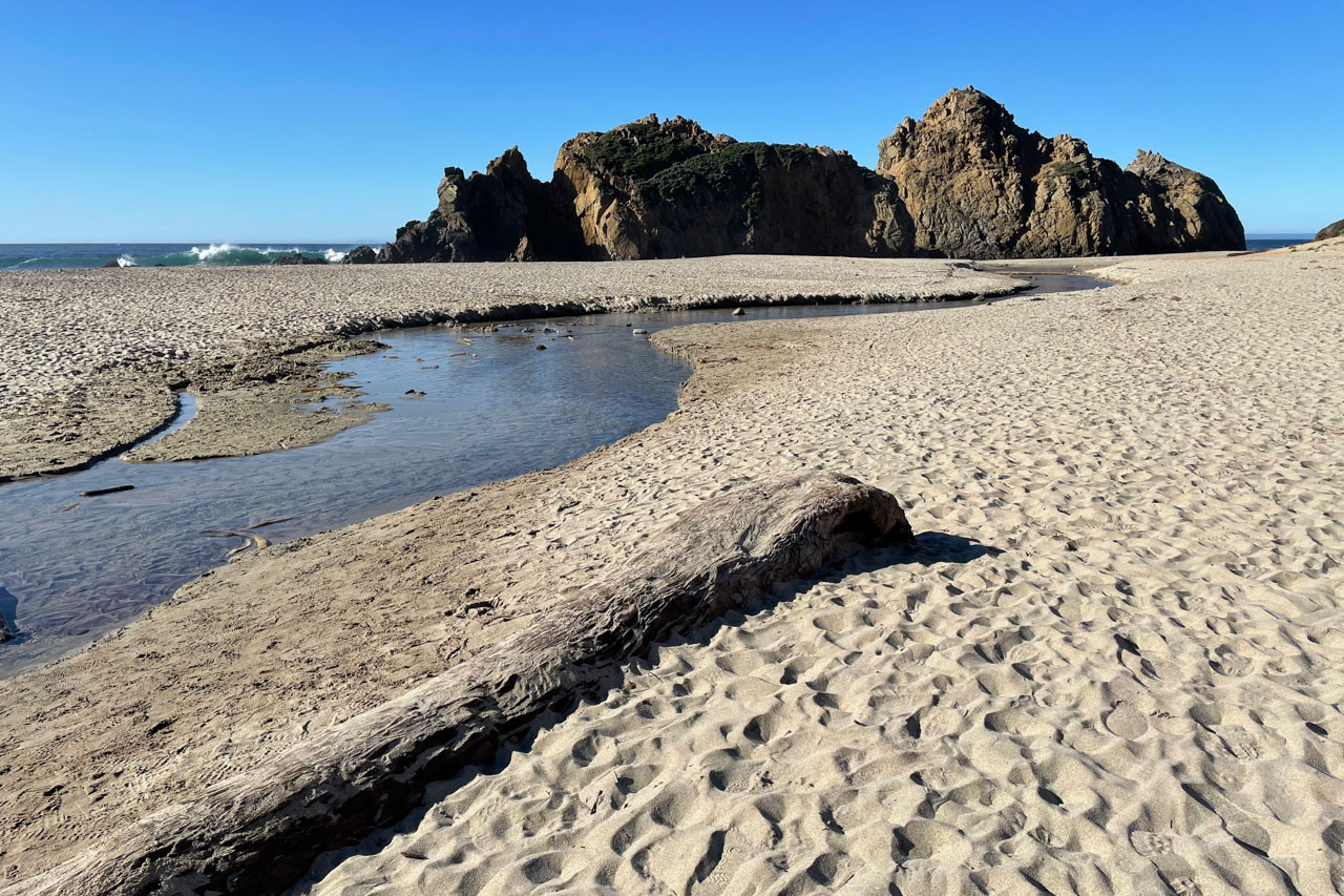 Sunny morning view of the sandy beach at Pfeiffer Beach